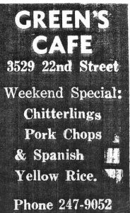 Advertisement for Green's Cafe