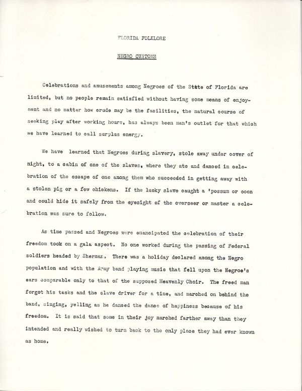 An excerpt from the Florida Negro Papers